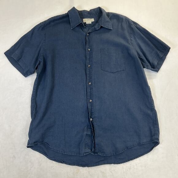 J. Crew Mens Size Lg. Blue 100% Linen Beach Short Sleeve Button Up Shirt Charity - Picture 1 of 6